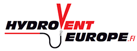 Hydroventeurope logo, punaiset ja mustat kirjaimet.